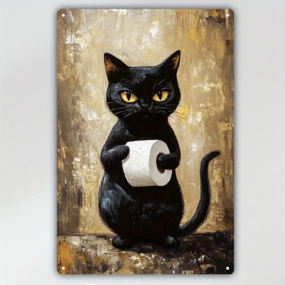 Vintage Humorous Cat Bathroom Sign | 8x12 Inch Iron Plaque, Perfect Housewarming or Office Gift