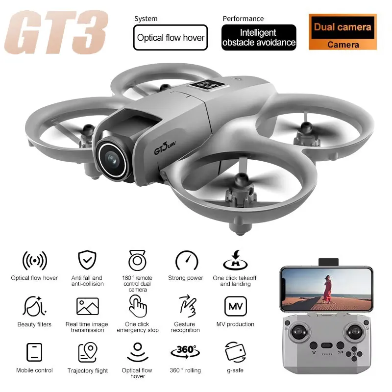 

Мини-дрон GT3, 4K, профессиональная HD-двойная камера, оптический поток, предотвращение препятствий, FPV, БПЛА, квадрокоптер с 180 ° Радиоуправляемый дрон, игрушки в подарок