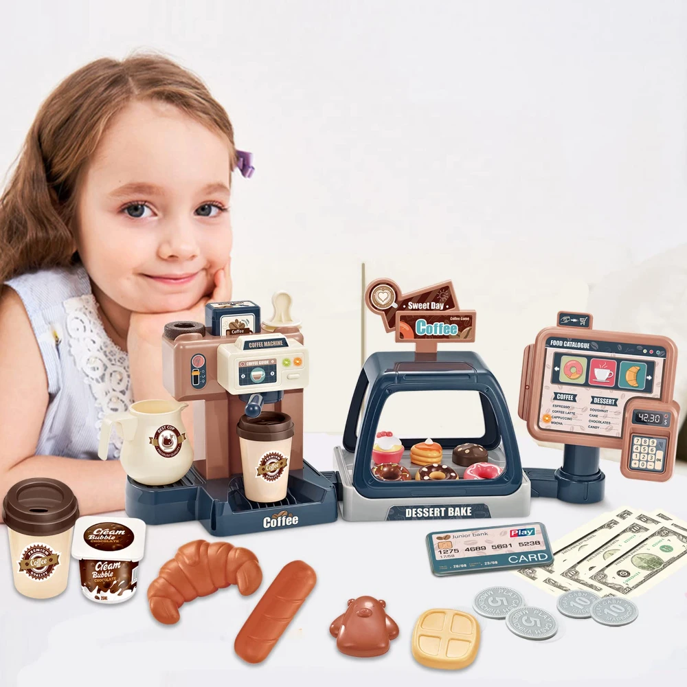 WizKidz Coffee Maker Toy Playset - Caixa registradora Sobremesas Donuts Bolos Diversão Role Play para crianças Aniversário Atividades de aprendizagem precoce