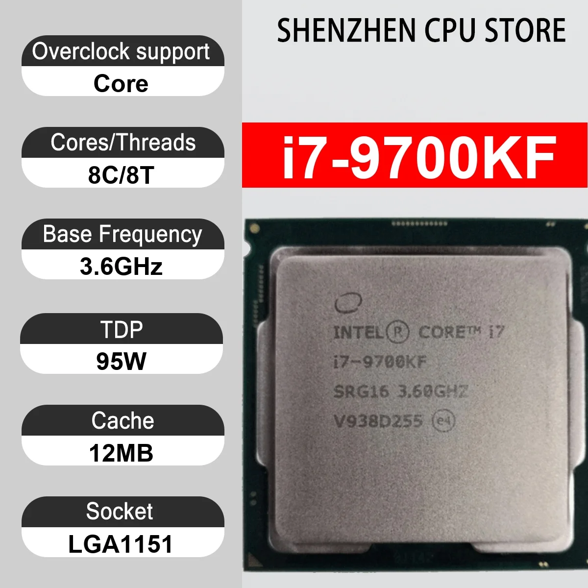 Intel Core i7-9700KF 8 Core 8 Thread 3.6GHz 95W 12MB Cache 14nm LGA1151 SRFAC DDR4 2666 MHz Coffee Lake Refresh