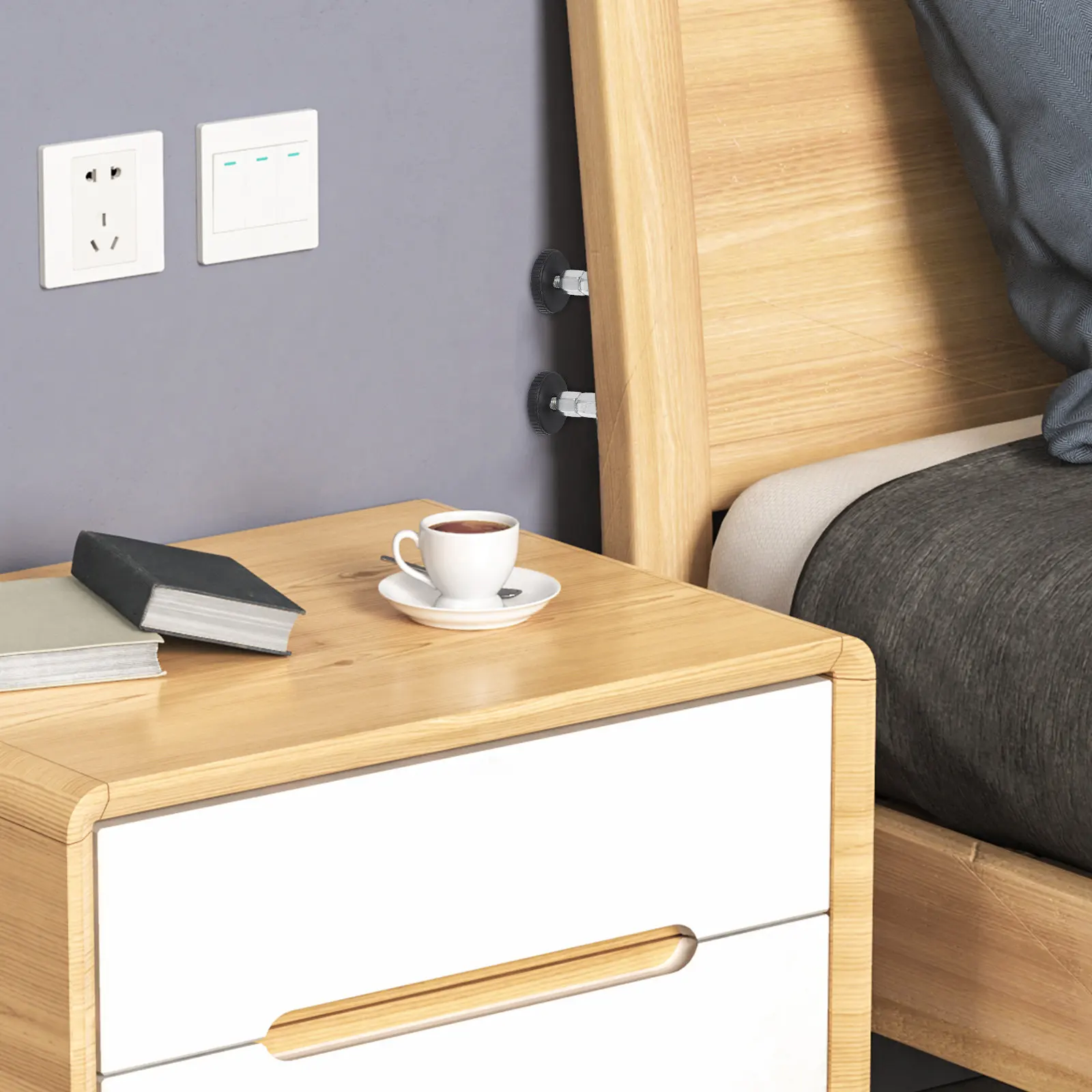 4 Piezas Estabilizador de Cabecero Ajustable Telescópico 64-87mm, Soporte Antivibración para Estructura de Cama, Fijador de Pared, Herramienta Estabilizadora de Muebles