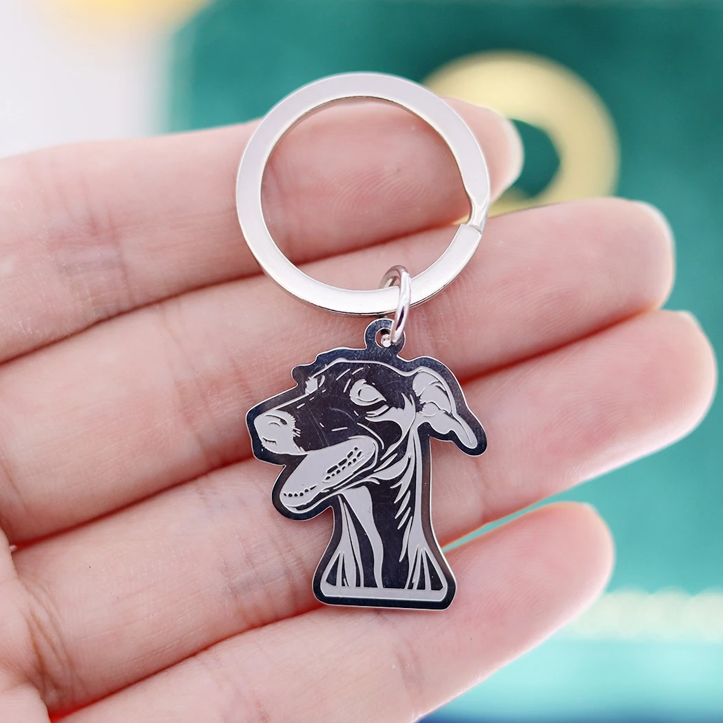 Stainless Steel Trendy Greyhound Dog Keychain Pendant Animal diy Kids Gifts Unisex Punk Stainless Steel Jewelry Deco Supplies