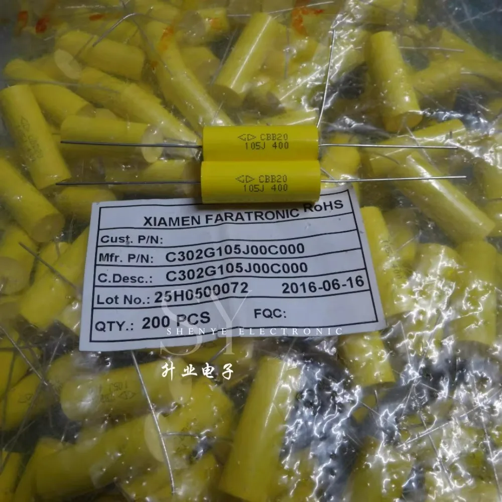 5pcs/lot CBB20 1.0uf 400v 1uf 1u0 105 brand new axial infinite frequency divider capacitor