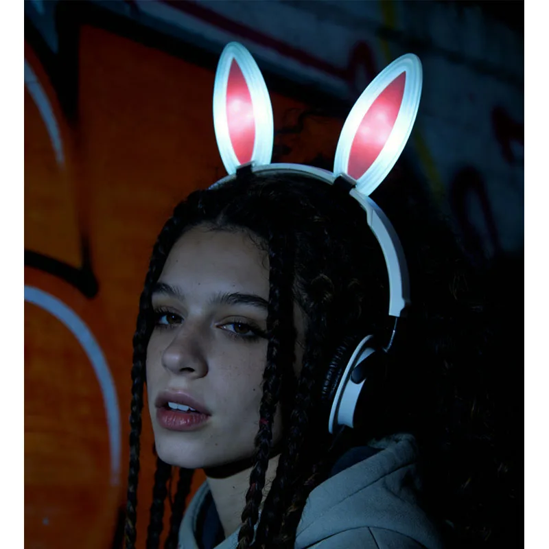 

Набор из 4 универсальных светодиодных ушек кролика для повязки на голову, RGB-подсветка с изменением цвета, регулируемый ремешок, для пасхальных вечеринок и косплея