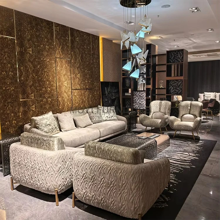 &New Design Microfiber Fabric Leather Sofa Home Furniture House Sofa Set Luxury Living Room With Brass Legs