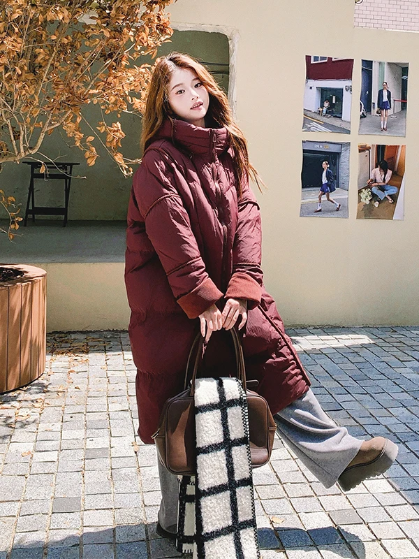 

Длинное вельветовое пальто с отделкой, женское, зима 2025, новая корейская модель, свободное, стройнящее, теплое, объемное, повседневное, модное.