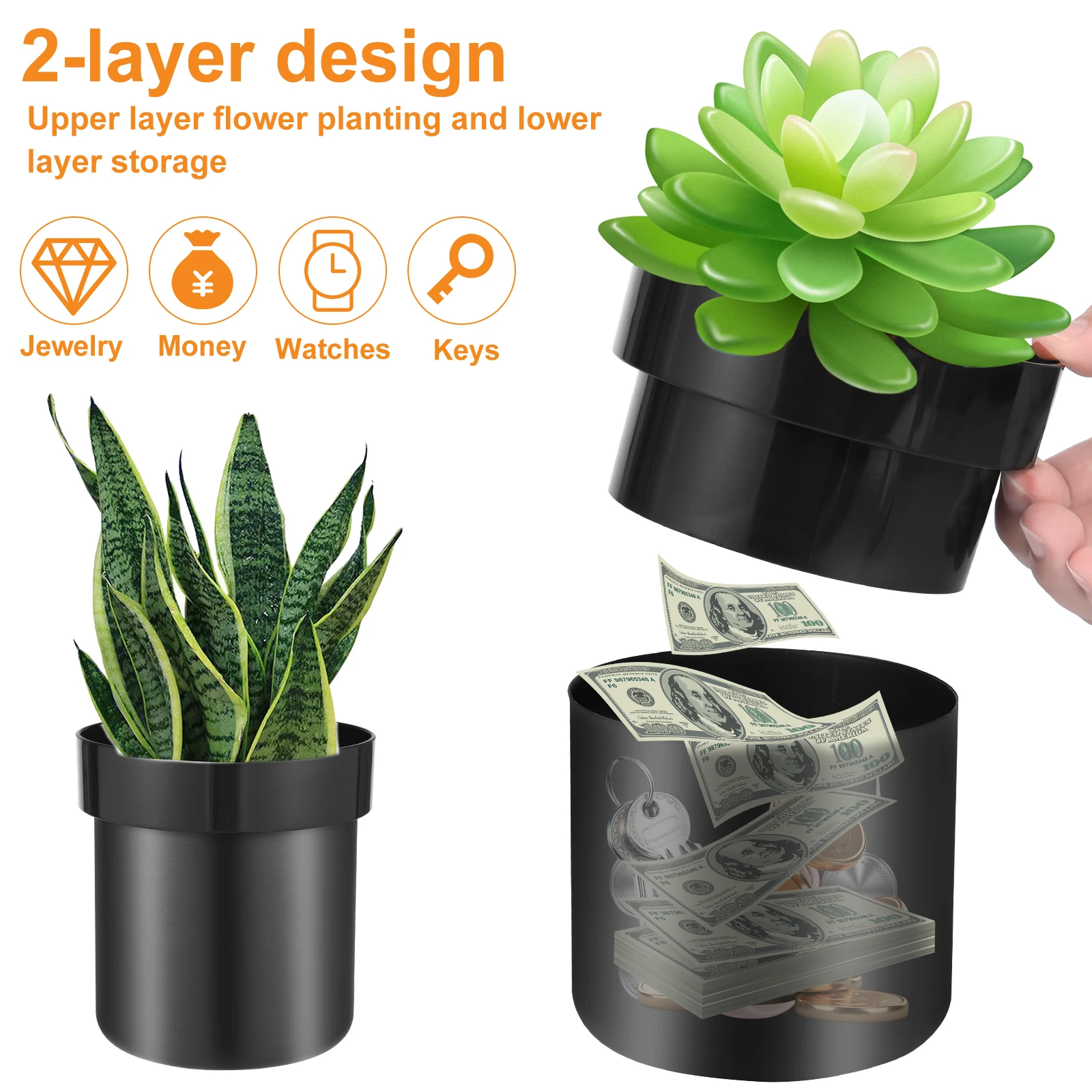 Flower Pot Money Storage Box 2 Layer Lockable Hidden Surprise Secret Safe Box Piggy Bank Security Container Stash Key