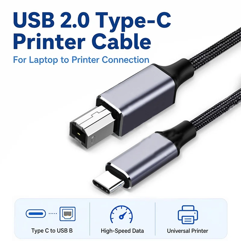 USB B to USB A Type C Printer Cable USB 2.0 Male to Male Scanner Cord High Speed Printer Cord For HP Canon Epson Dell Lexmark