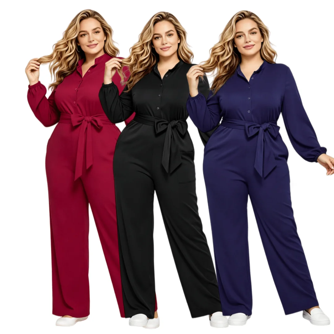 Solid Color Casual Wide Leg Jumpsuit For Women Stand Collar Button Adjustable Waist Overalls Beauty Daily Work Commute Uniform