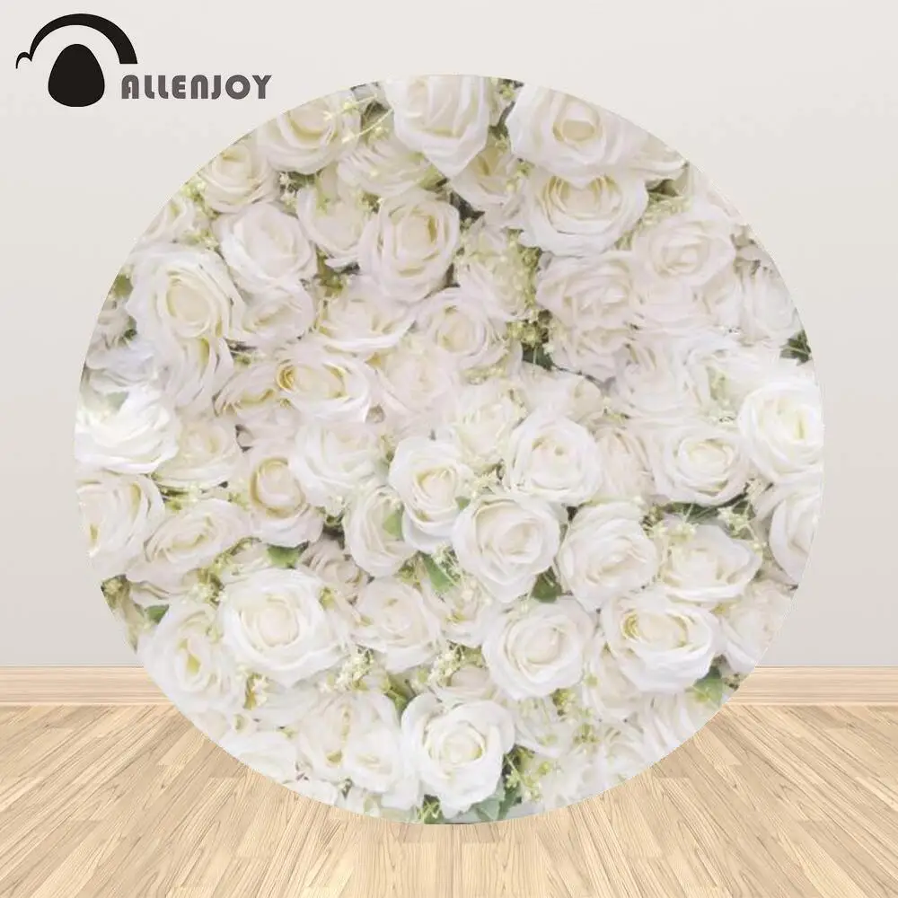 

Allenjoy White Floral Wedding Party Round Background Engagement Celebration Circle Bridal Shower Banner Photozone Backdrop