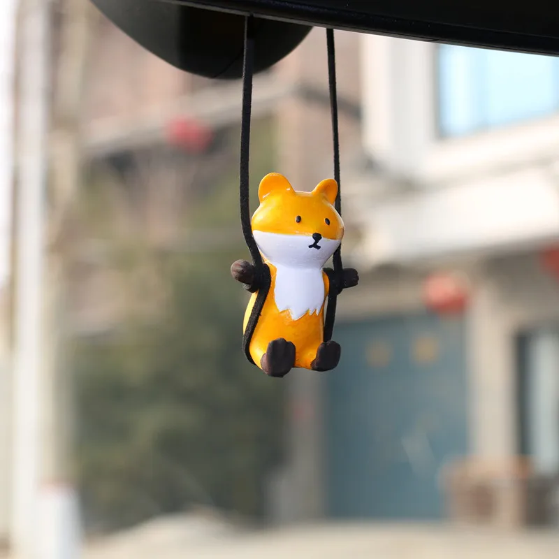 Cute FOX Decoration Swing Gypsum Car Mirror Decor Interior Accessories Popular Car Hanging Ornaments Rearview Mirror Car Pendant