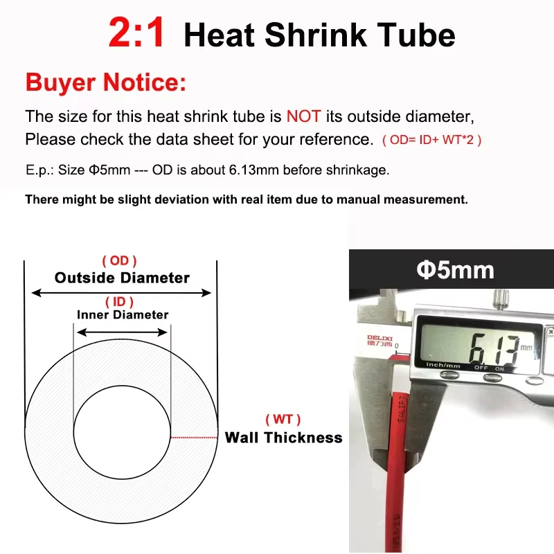 1~25m 2:1 Heat Shrink Tube Wrap Red Diameter 0.6~50mm Insulated Polyolefin Thermal Tubing DIY Wire Repair Cable Proteccto