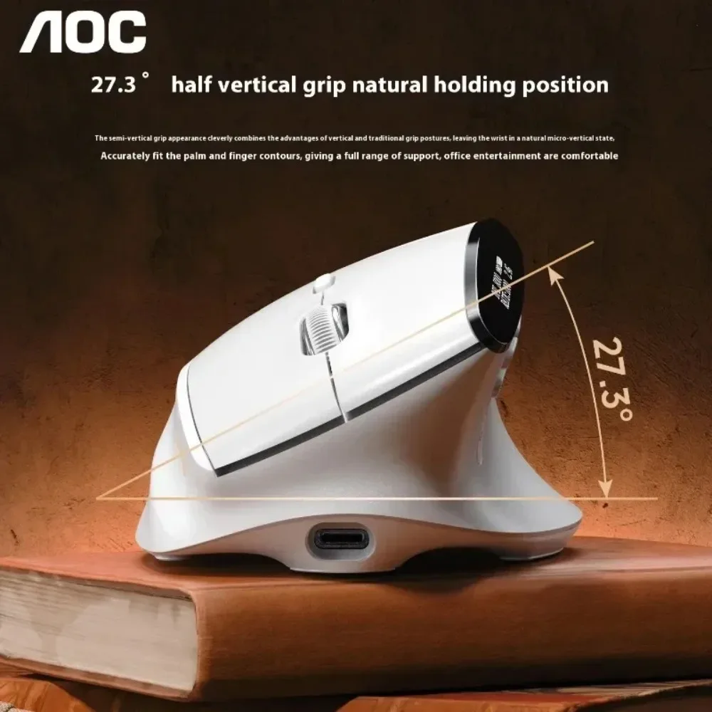 

Мышь AOC GM500, умный дисплей, трехрежимная Bluetooth, беспроводная эргономичная офисная мышь, полувертикальные игровые аксессуары по индивидуальному заказу
