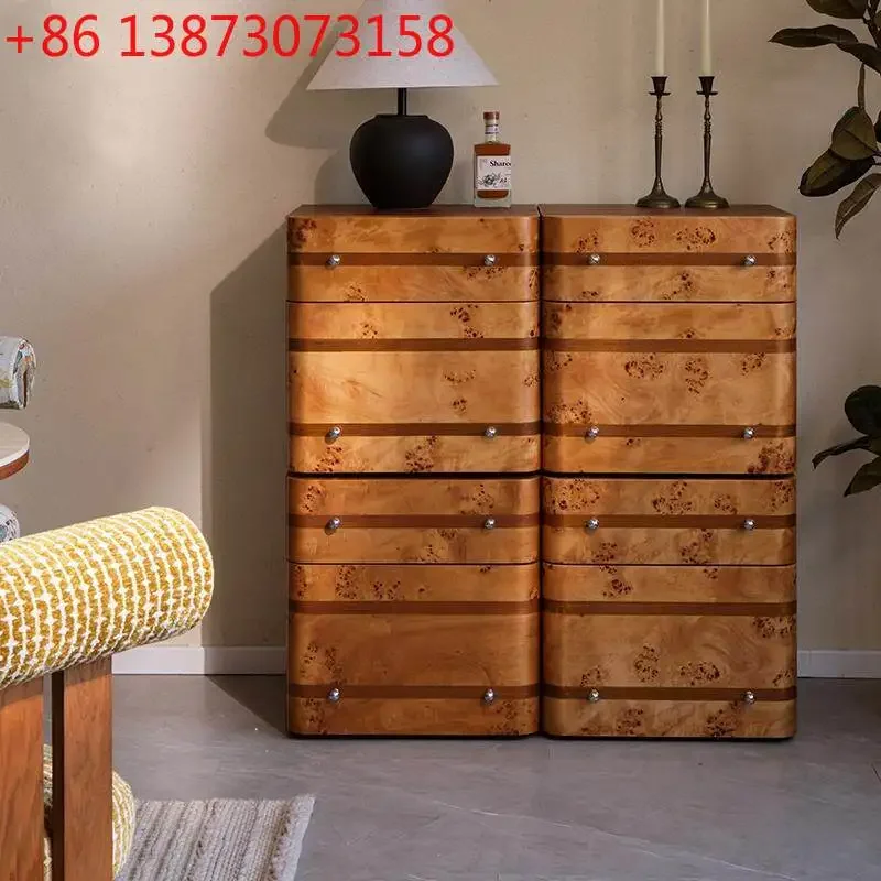 

Medieval solid wood bedroom living room against the wall French retro drawer cabinet