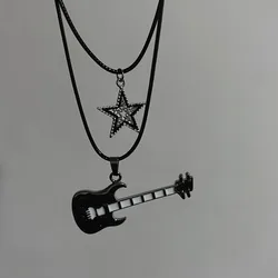 Star Pendant Vintage Necklace Punk Star Choker Rock Roll Guitar Layered Necklace for Women Men Eboy Egirl Bar Party Jewelry
