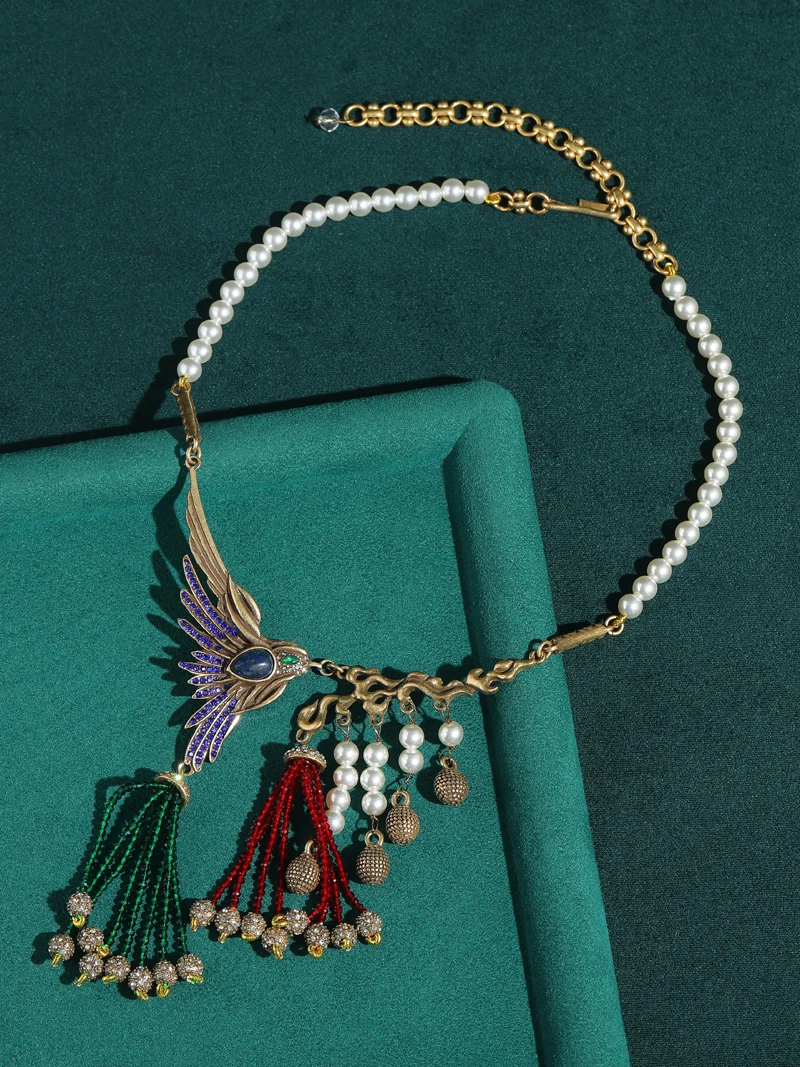

Vintage Pearl Beaded Necklace Jewelry Phoenix Bird Tassel Asymmetrical Antique For Collar Woman Accessories Luxury Dubai 2026