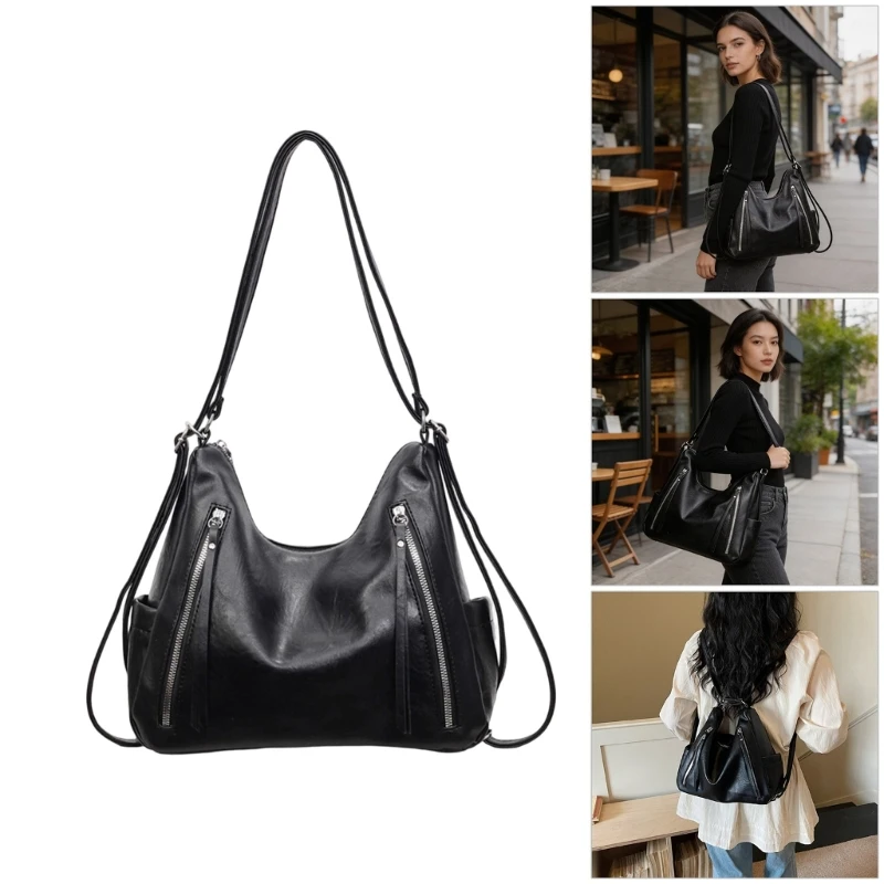 

Women Large Capacity Crossbody Bag Zipper Opening Design PU Leather Shoulder Bag Travel Backpack For Commuting And Travel