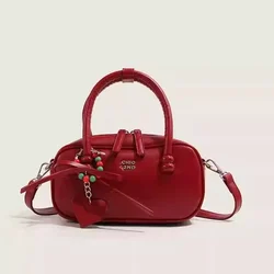 Borsa a tracolla rossa vintage con forma di cuscino da donna, borsa a tracolla da festa piccola borsa retrò da donna con manico