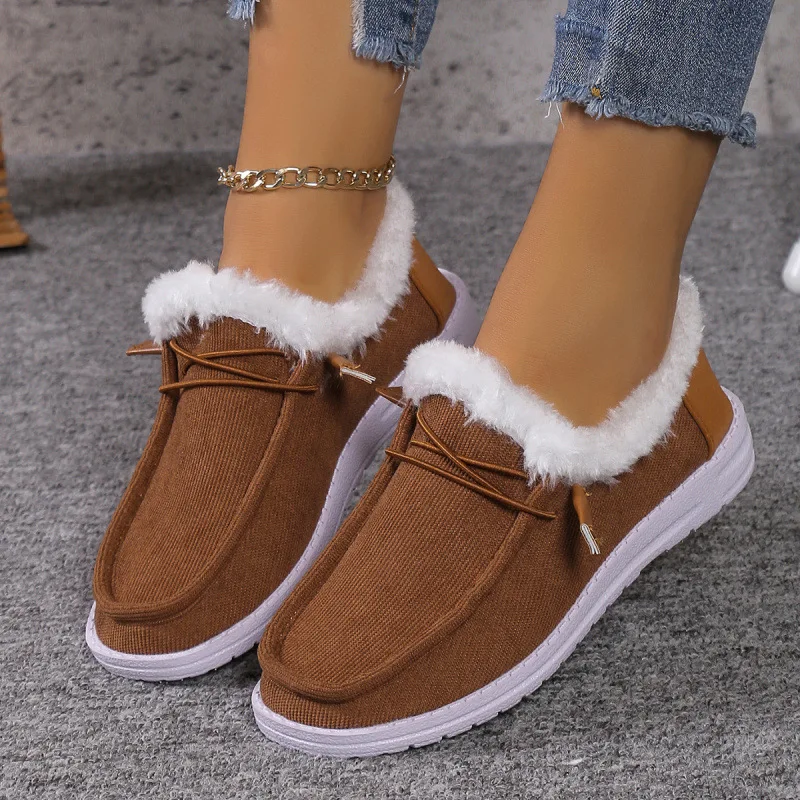 

2025 New Winter Unisex Slip On Shoes, Plus Size 43 EU Low Top Round Toe Plush Lined Casual Sneakers, Warm Comfort Shoes