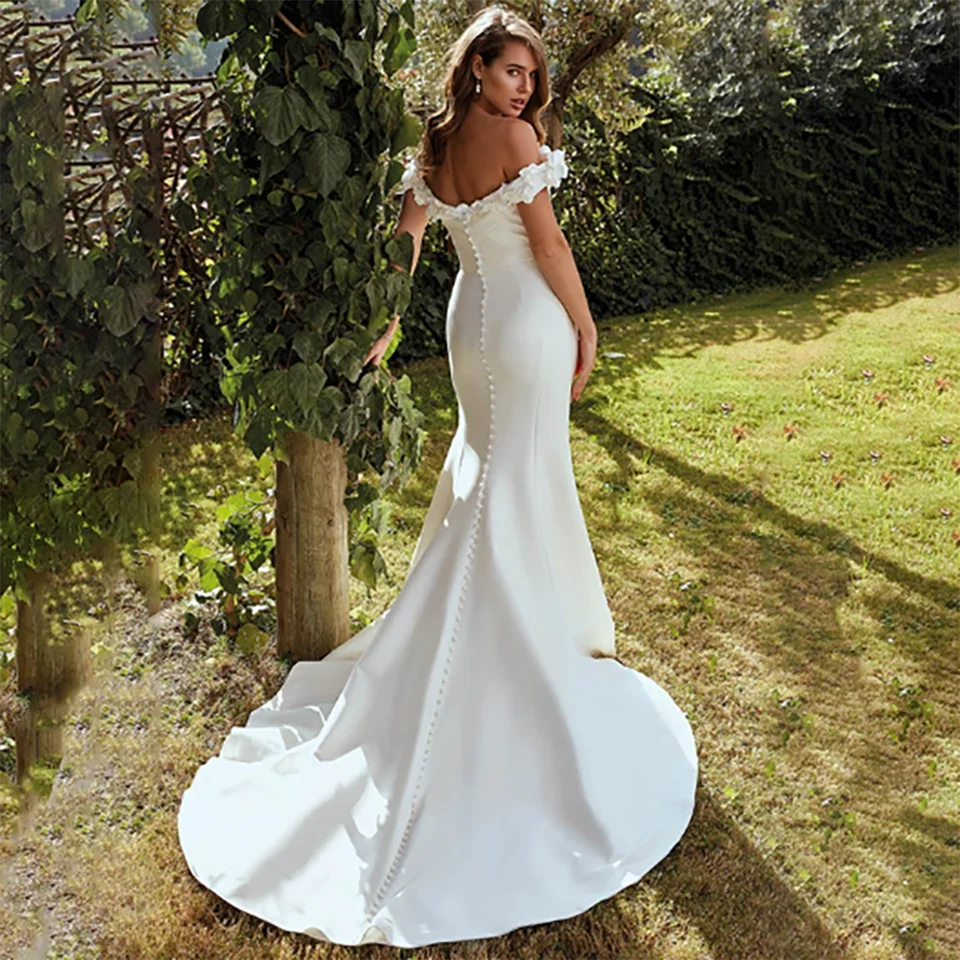 Customized Gorgeous Flowers Off The Shoulder Strapless Mermaid Wedding Dresses 2024 Open Sweep Train Robe De Mariage Prom Gowns