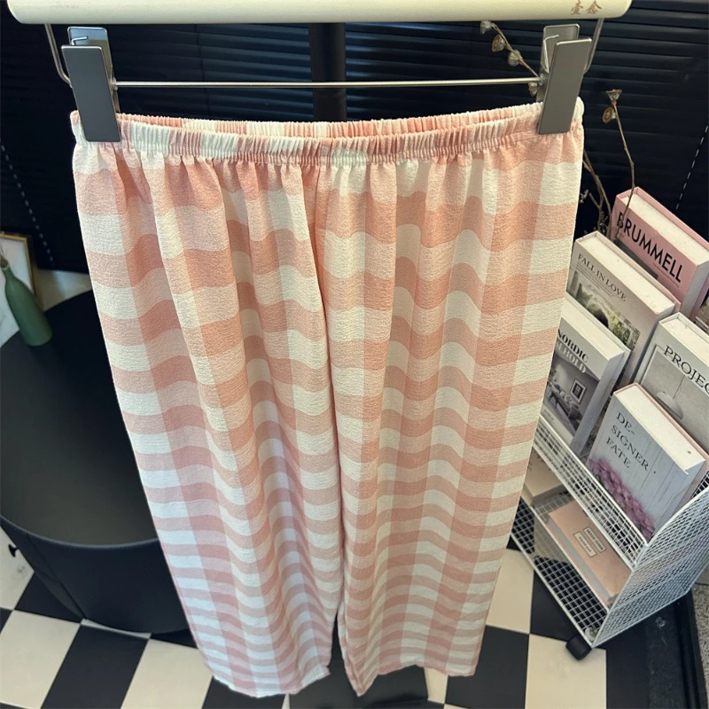 

Sleeping Pants for Tall Women Elongated Checkered Pants for Spring Summer Loose for Wide Legs Large Size Fat Girl Pajama Pants