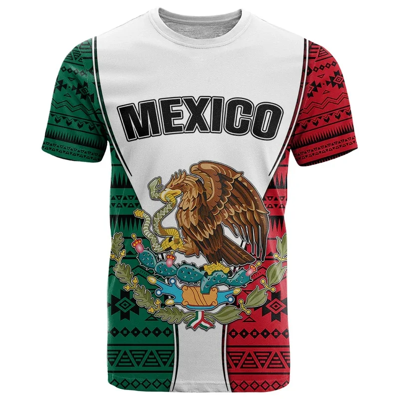 

Men's Mexico Aztec T Shirt Mexican National Emblem Flag 3d Printed Short Sleeve Streetwear Cool Breathable Eagle Tops Kid Jersey