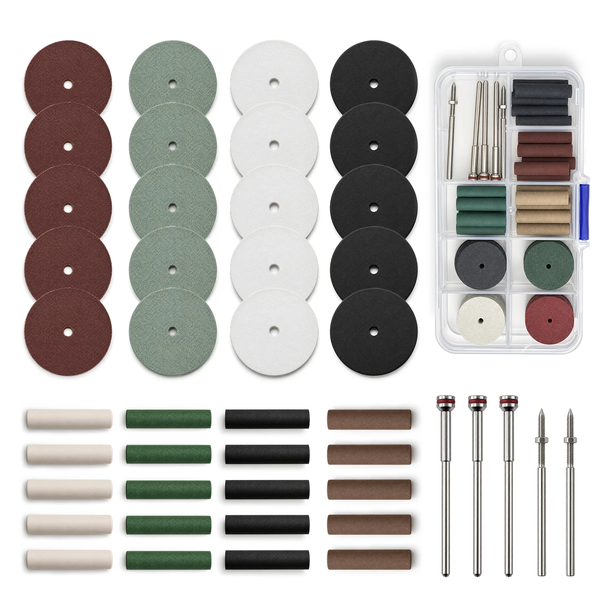 45pcs Boxed Polishing Wheel Set 2.35mm shank 40 Buffing Pads with 5 Collet Holders for Jewelry Mixed Polishing Wheels with Grit