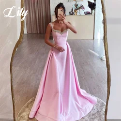 Lily Elegant Pink Party Dress Stain Sweetheart Prom Dress Spaghetti Strap Pleats A-Line Occasion Dress with Crystal فساتين سهرة