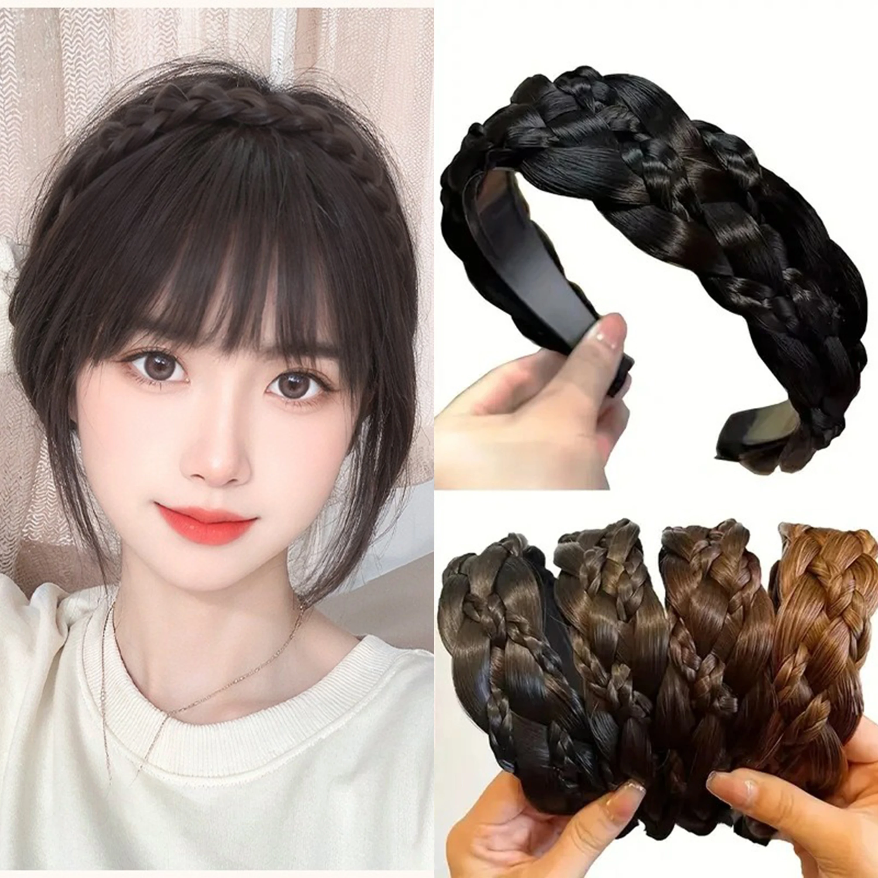 

Women Wide Korean Wig Headbands Fashion Fishbone Braids Hairbands Girl Fashion Bezel Head Hoop Female Headwear Hair Accessories