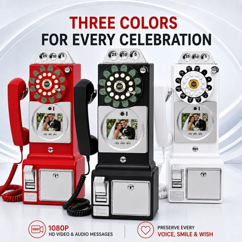 Retro Audio Video Guestbook Phone Wedding Video Sign In Machine Banquet Party Guest Blessing Video Record Interactive Telephone