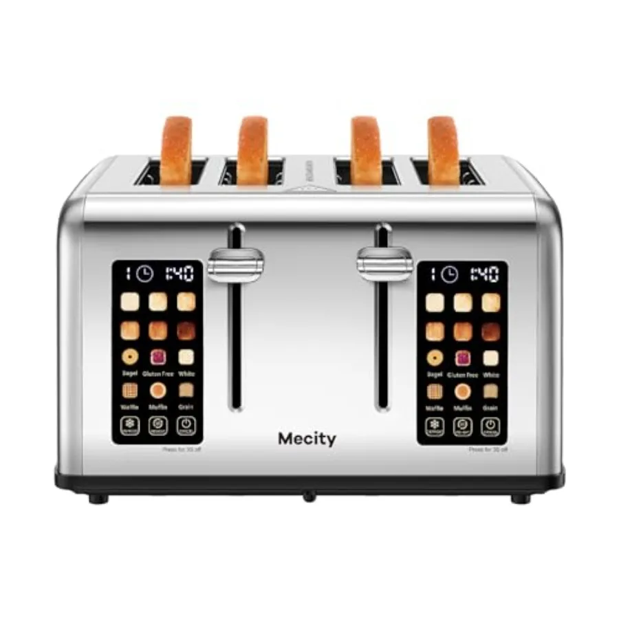 

4-Slice Toaster with Touch Screen Control Stainless Steel 4 Wide Slots Smart Bread Toaster for Bagels Muffins Waffles Dual Cont