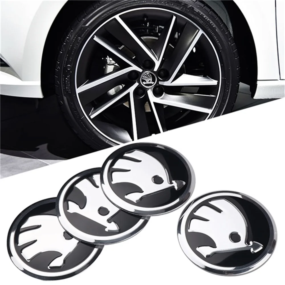 4Pcs 56mm Car Wheel Center Hub Caps Dust Cover Sticker For Skoda Kodiaq Fabia Kamiq Karoq Octavia 3 A5 A7 Rapid Scala Kami