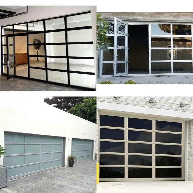 Automatic aluminum alloy glass garage door with pedestrian door