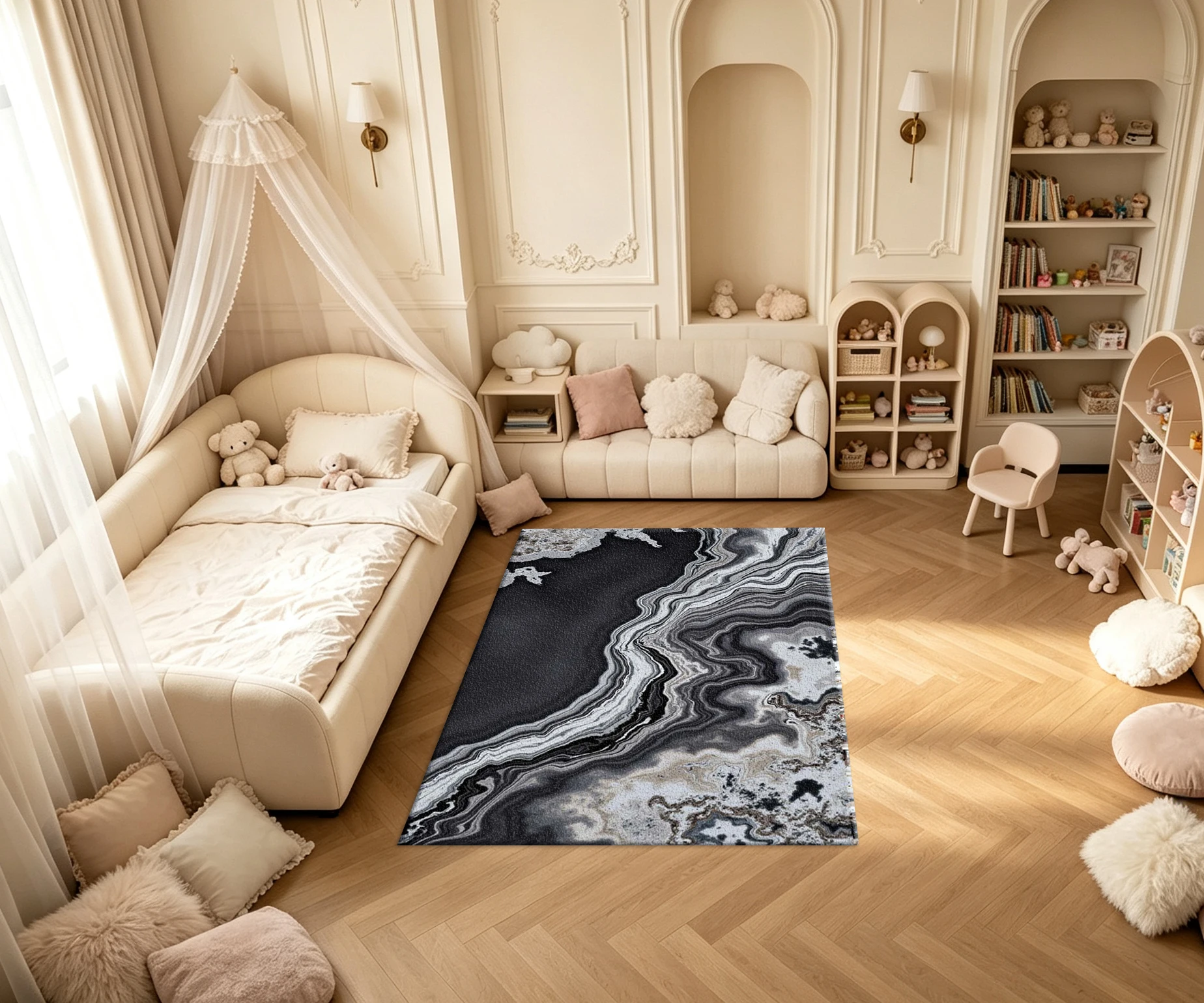 Black White Grey Agate Marble Swirl Carpet Flooring Natural Stone Texture Household Indoor Decor Floor Rug