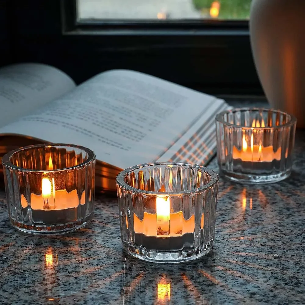 Tealight Candle Holders Thick Clear Glass, Tea Light Holder Bulk, Votive Candle Holders for Wedding Table Decor, Centerpieces
