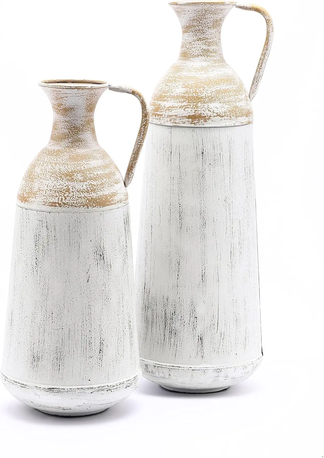 Tall Floor Vase, Tall Vase Decor Set of 2, Distressed Off White and Brown Rustic Floor Vase, Tall Vases for Floor