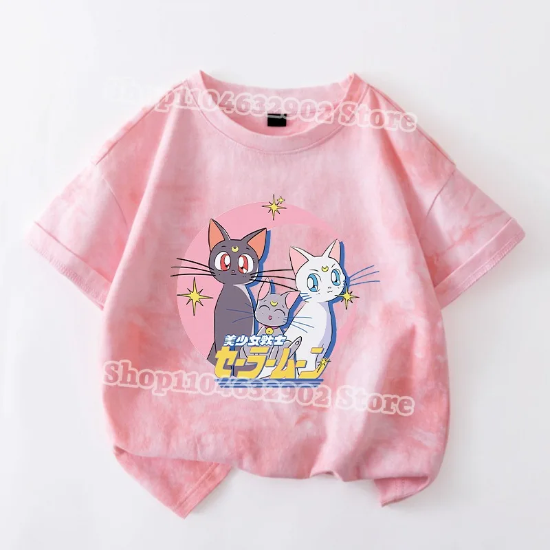 Camiseta Sailor Moon para niñas y niños, ropa de verano para niños, camisetas con estampado gráfico de dibujos animados de Anime, camiseta bonita para niños, regalo de fiesta de cumpleaños