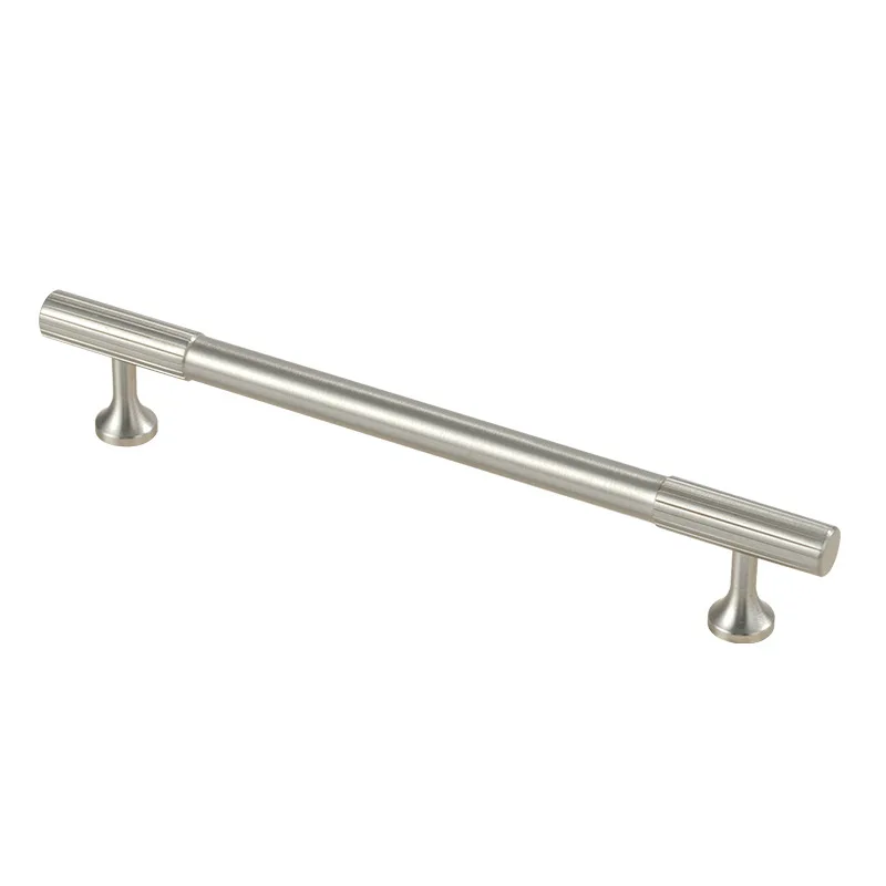 Satin Nickel T Bar Drawer Knobs Solid Brass Cabinet Linear Knurled Kitchen Cupboard Door Pulls Modern Wardrobe