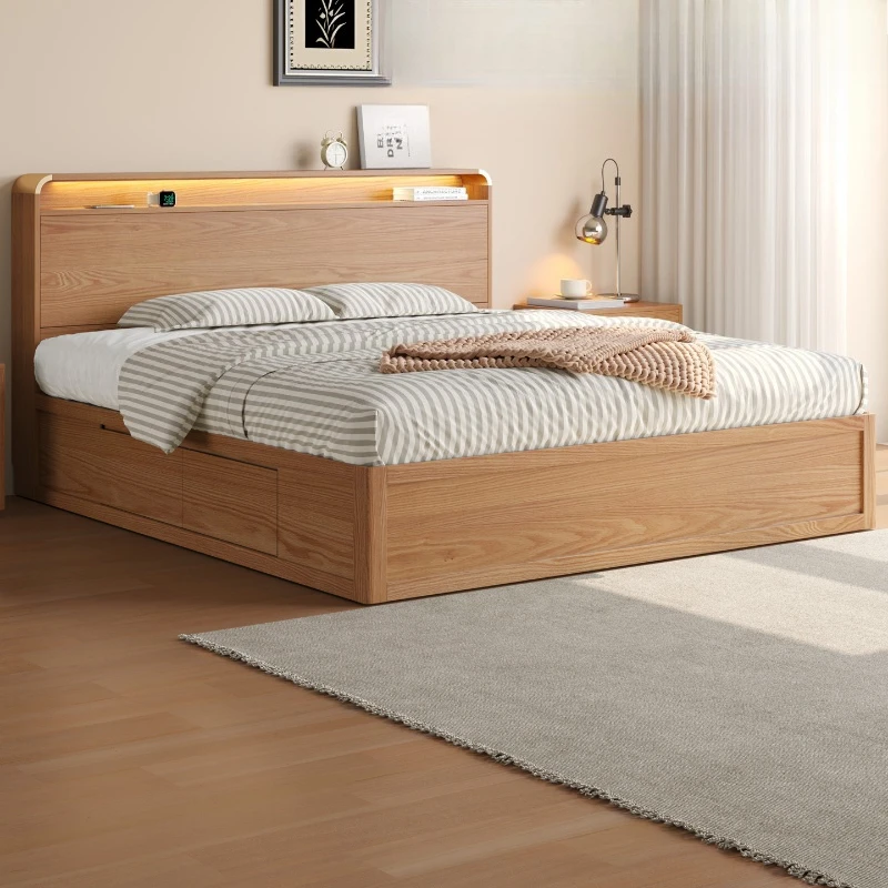 

Nordic style oak box bed storage log style storage double 180x200 with mattress