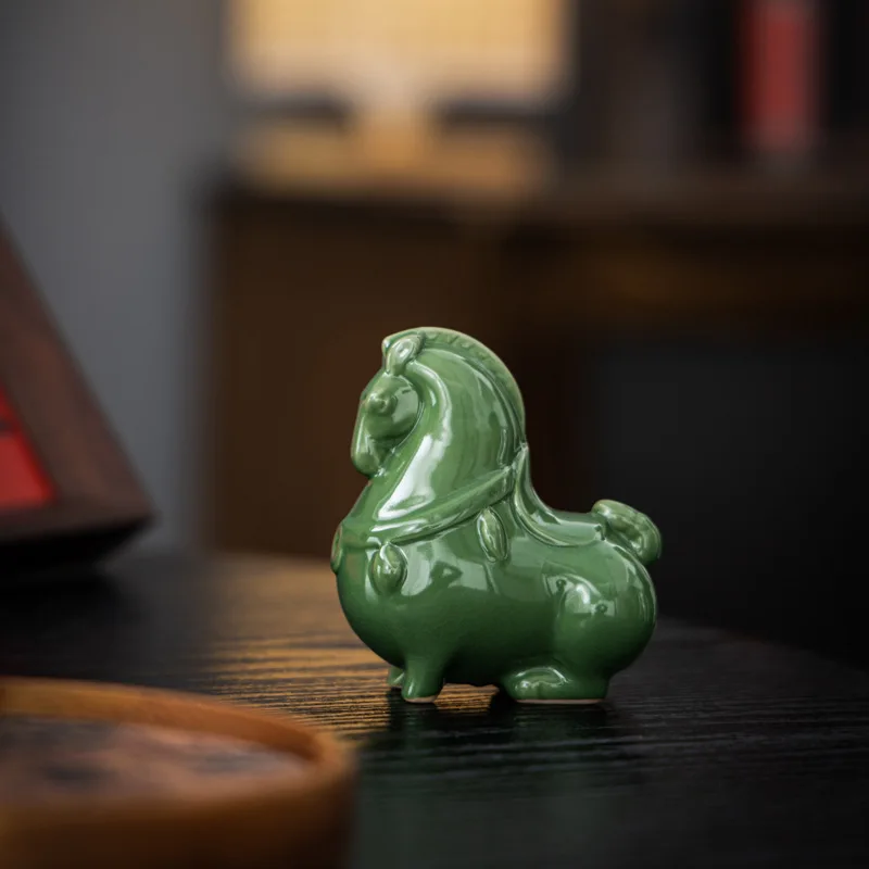 Green Tangma Creative Ceramics Green Horse Tea Pet Desktop Entrance Ornament Craft Ornament
