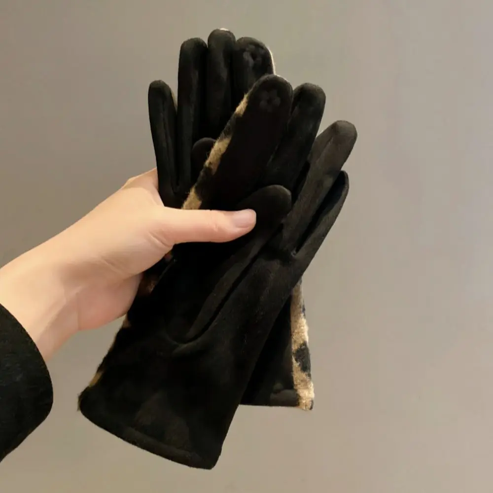 Practical Cashmere Leopard-print Gloves Keep Warm Touch Screen Ladies Driving Gloves Cold-proof Skiing Gloves Outdoor Activities