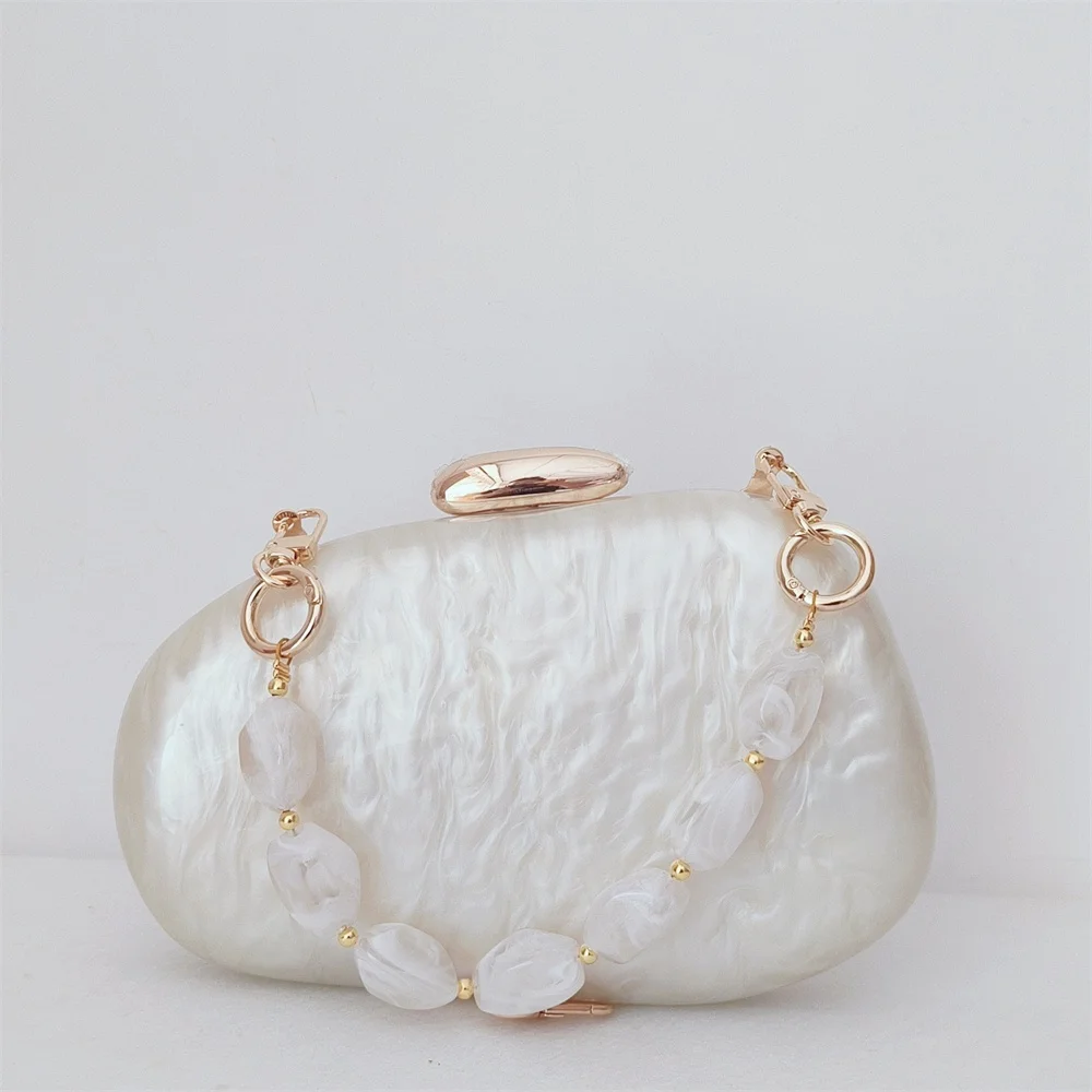 

Fashion Evening Bag Wedding Party Clutch Single Shoulder Bag Crossbody Bags New Acrylic Stone-Textured Oval Women's Handbag