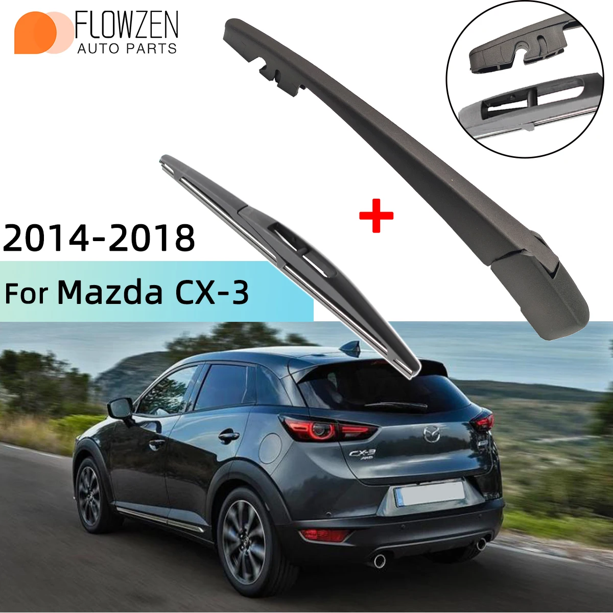 Scheibenwischerblatt und hinterer Wischerarm-Kit für Mazda CX-3 2014–2018, hintere Wischerarmblatt, Autozubehör