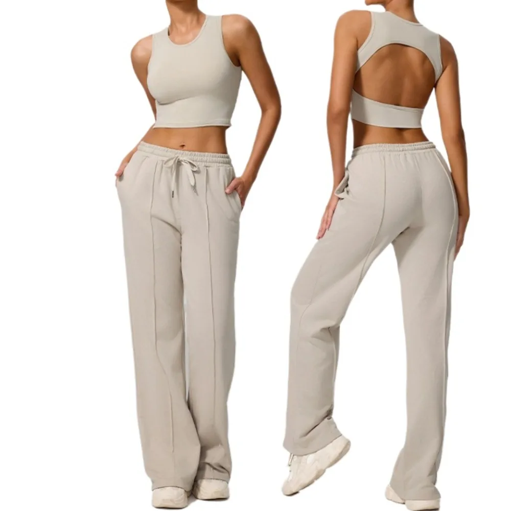 

Женские спортивные штаны из 2 предметов, мягкий топ для йоги, спортивные штаны прямого кроя, спортивный костюм, жилет для бега, велоспорта, тренировок, комплект для йоги, спортивная одежда