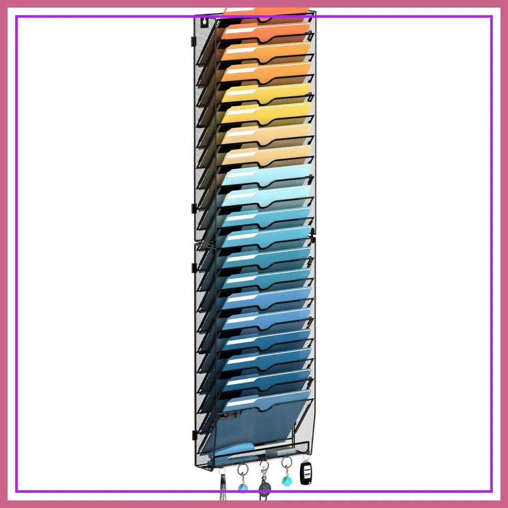 

21-Tier Wall File Organizer with Hooks, Mesh Hanging Mail Organizer for Papers, Folders, Office Magazine Rack, Black