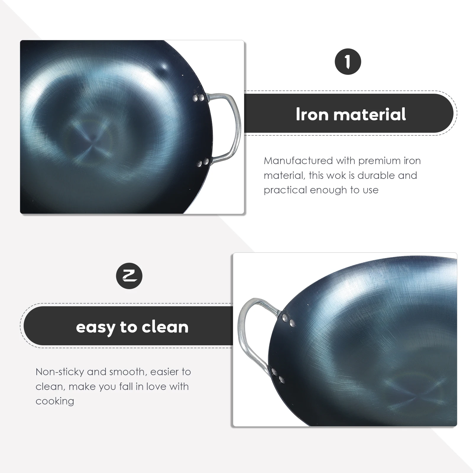 

Thickened Iron Wok Multi-Functional Frying Boiling Steaming Cookware Heat Resistant Kitchen Utensil For Gas Stove Stir-Fry Heavy