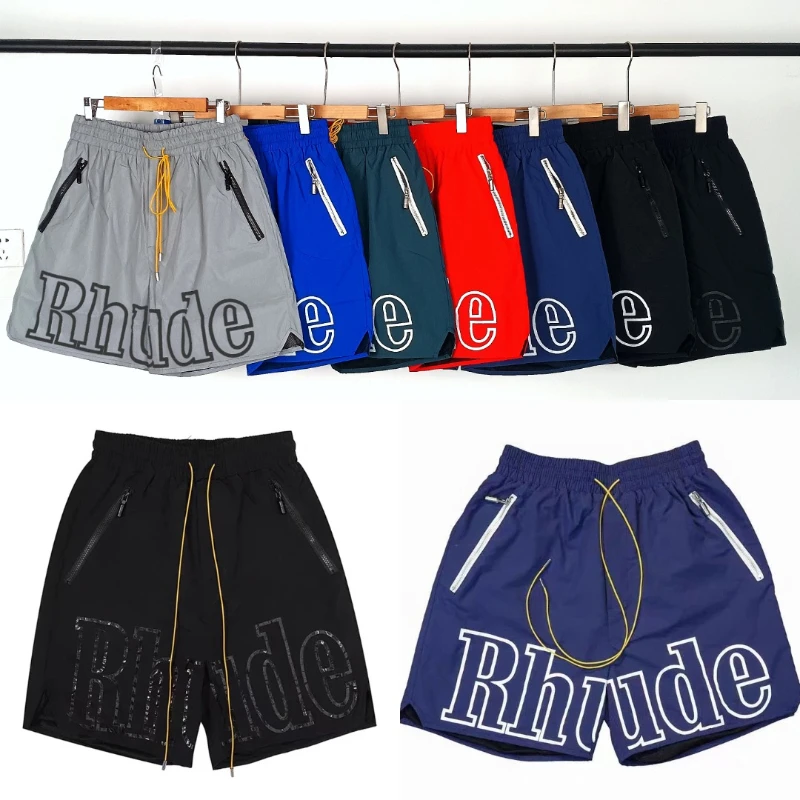 

Streetwear Brand Rhude Sports Shorts High Quality Splicing Zipper Multi-color Loose Breathable Casual Shorts