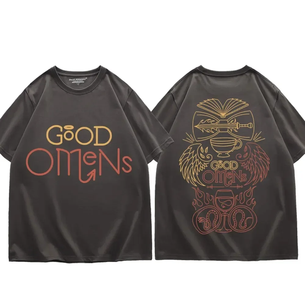 TV Play Good Omens T-shirty z nadrukiem Męskie damskie Moda Vintage Oversized T-shirty Letnie Casualowe T-shirty z czystej bawełny Streetwear