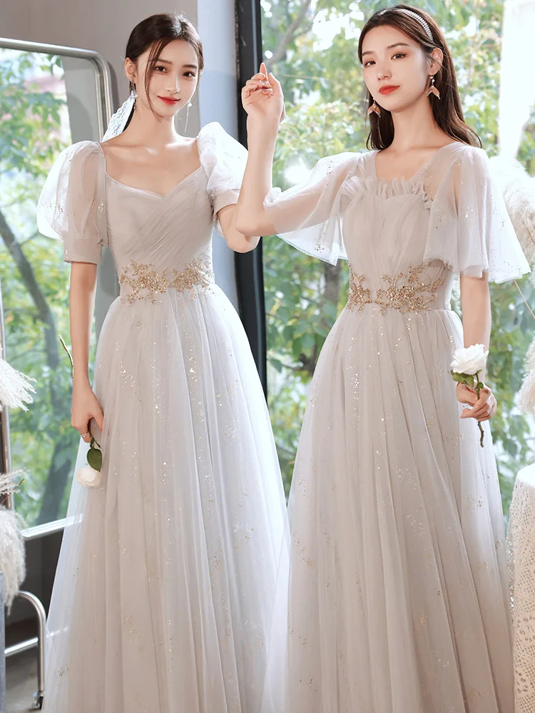 Long Bridesmaid Dress 2023 New Women Temperament Tulle Slim A-line Graduation Gown Simple Wedding Prom Sisters Group Dresses