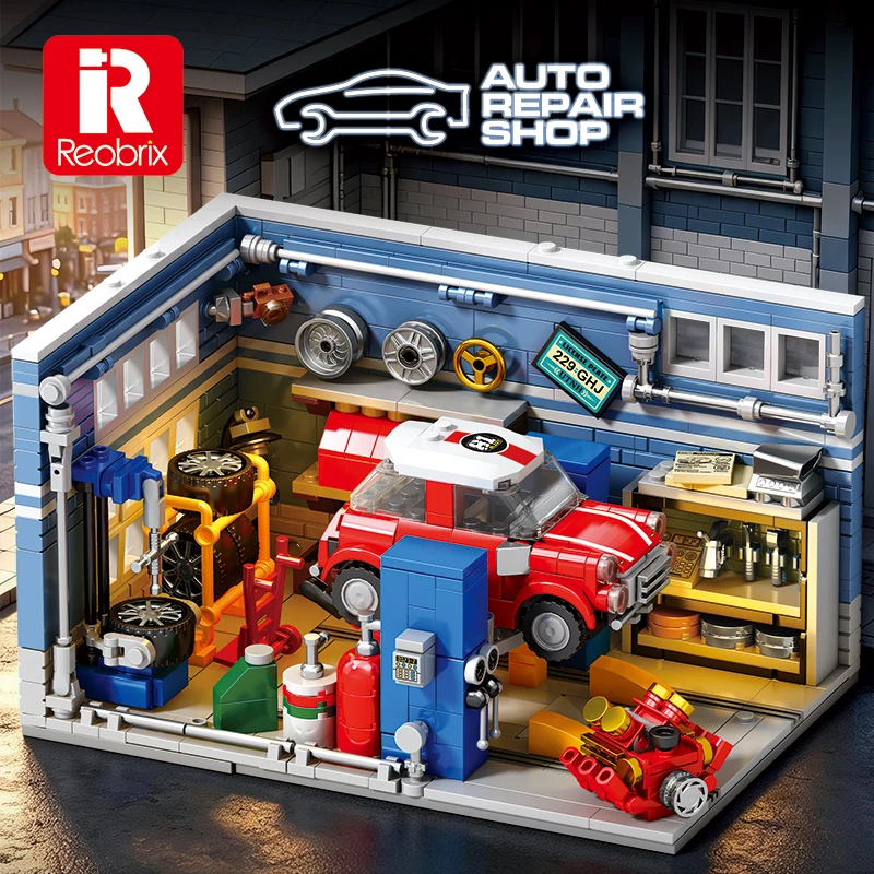 746PCS Building Blocks Auto Repair Shop Garage Workshop Car Service Station DIY Bricks Model Gift for Home Office Desk Display